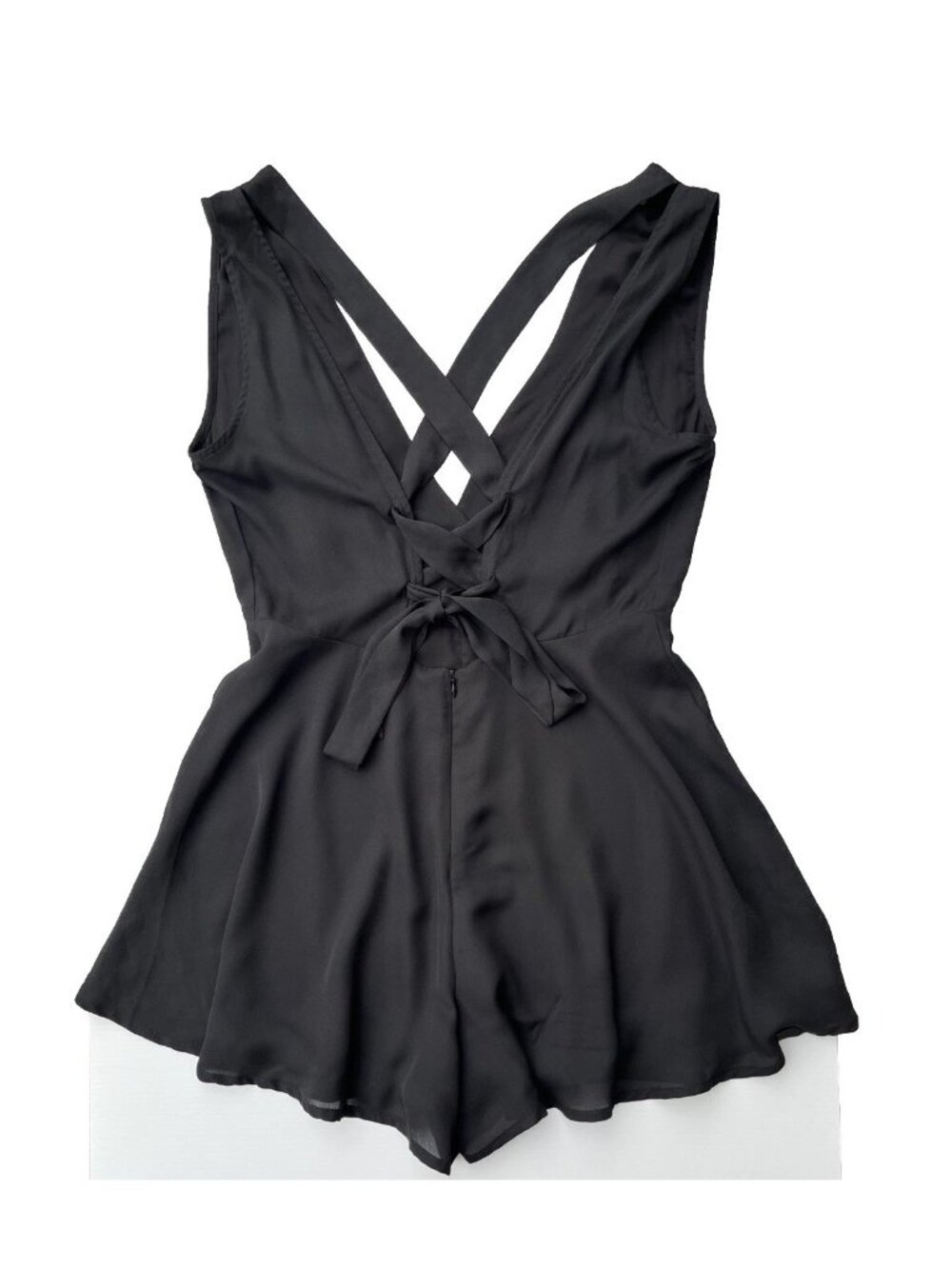 Nasty Gal Black Chiffon Cross Back Romper NWOT Size S - Picture 2 of 11